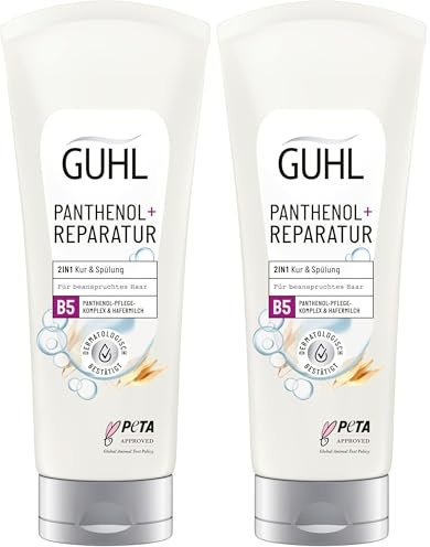 Guhl Panthenol + Reparatur 2-in-1 Kur & Spülung - Inhalt: 200 ml - Haartyp: beansprucht - Dermatologisch bestätigt (Packung mit 2)