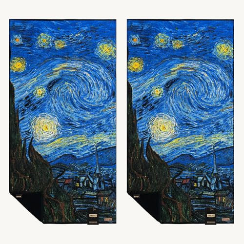ZWOLTEX - Handtücher Premium Vincent - The Starry Night, Bedrucktes Handtuch Set: 2X 50x100 cm aus 100% Organic Baumwolle 600g mit GOTS-Zertifikat, Weich und Saugfähig Towel - Dunkelblau