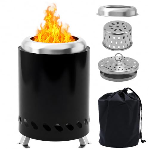 Mini braciere senza fumo, con supporto, braciere in acciaio inox, camino da tavolo per esterni, con custodia, per pellet/legno, per giardino, terrazza e balcone (14 x 19,8 cm)