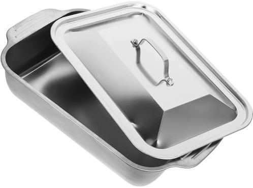 Rechteckige Bratschale aus Edelstahl mit Deckel, 1 Satz | Braten und Fisch, Verhindert Überlaufende Säfte, Silber, Haus und Gastronomie, Catering Behälter