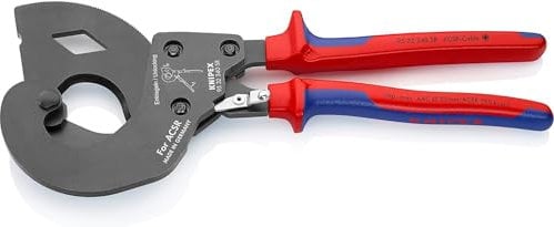 Knipex Coupe-câble pour lignes électriques aériennes ACSR à cliquet pour lignes aérienne à âme en acier brunie, avec gaines bi-matière 340 mm (carte LS/blister) 95 32 340 SR