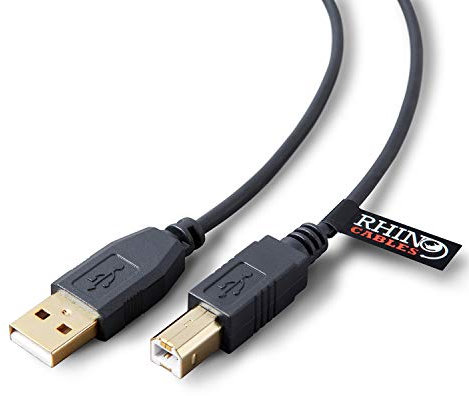 rhinocables USB 2.0 Printer Cable | Gold Connectors, High-Speed 480 Mbps Data Transfer | Multi-Shielded A-Male to B-Male | Universal Compatibility for Printers & External Hard Drives (5m,Black)