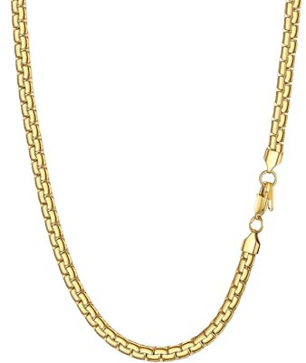 PROSTEEL 6mm massiv Erbskette Herren Halskette 18k vergoldet platte Venezianierkette Gliederkette Biker Punk Rock Schmuck 46 cm gold für Männer Jungen
