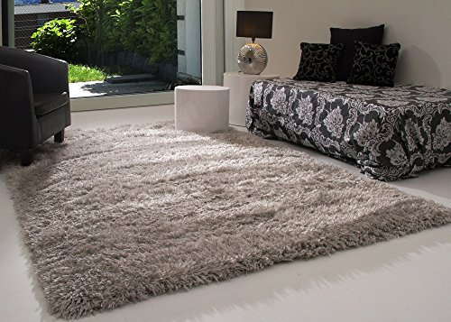 Hochflor Langflor Teppich Pindos in Silber,Flauschig, Ökotex Zertifiziert, Wohnzimmer, Größe: 65x130 cm
