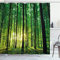 ABAKUHAUS Wald Duschvorhang, Grüner Wald Sonnenaufgang, Stoffliches Gewebe Badezimmerdekorationsset mit Haken, 175 x 240 cm, Schwarz Grün Gelb