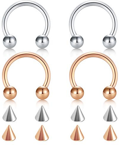 D.Bella 16G Surgical Steel Nose Septum Horseshoe Hoop Eyebrow Lip Navel Belly Nipple Piercing Ring 10mm Helix Tragus Daith Rook Earrings w Replacement Spikes
