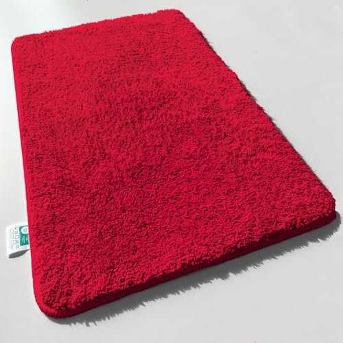 casa pura Badematte 50 x 60 cm rot weicher, Flauschiger Badezimmerteppich in Shaggy Optik, Badvorleger rutschfest waschbar - Duschvorleger, Teppich Fußmatte für Badezimmer, Dusche, Sky Soft