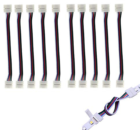ZUCHINI LED-Anschluss, RGBW, 5-polig, 10 mm breit, Streifen-zu-Streifen-Jumper, 10 Stück, lötfrei, für Innen- und Außenbereich, mehrfarbig, 150 LEDs, App-Steuerung, 15,2 cm Kabel, 216 Watt