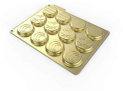 CÉCOA • Moule Silicone Mendiants Chocolat Décorés • 100% Alimentaire • Sans BPA • Anti-Adhésif • 12 Cavités Design Graphique • Four, Frigo, Congélateur • Températures -40°C à +230°C