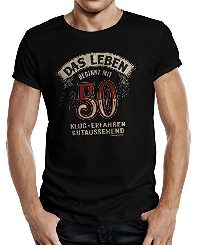 Geschenk T-Shirt zum runden Geburtstag: Das Leben beginnt mit 50 Jahren 2XL Nr.6395
