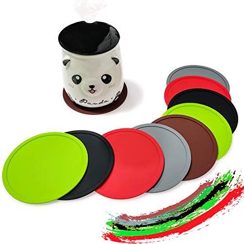 cersaty® 10 STK Untersetzer Gläser, Silikon Untersetzer für Partys, Home,Office,Bar,Getränke,Tassen,Teetassen und Flaschen(Schwarz,Grau,Braun,Grün,Rot)