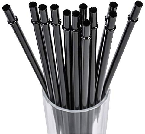 DAKOUFISH 9 Inch Clear Reusable Plastic Replacement Drinking Straws for Short Mini Mason Jar,Tumblers, Set of 12 Pcs Straws with Cleaning Brush (9inch,Black)