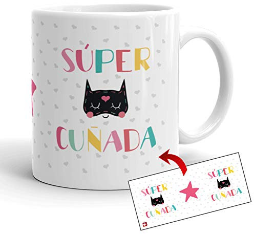 Kembilove Tazas de Cafe Originales – Taza Personalizada Súper Cuñada – Tazas cumpleaños – Regalos Originales para cuñados – Tazas de Navidad Familia