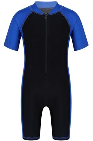 YOOJIA Kinder Jungen Mädchen Athletic Badeanzug Kurzarm Schwimmanzug Bademode Neoprenanzug Badebekleidung mit Badekappe Blau&Schwarz 140-152