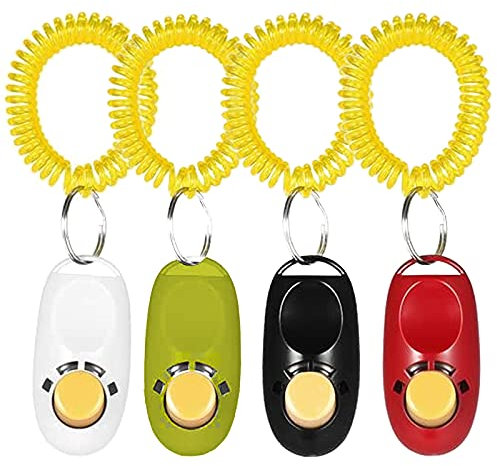 ZLIUTIN 4 Stück Hunde Klicker Training Klicker Set Hundetraining Klicker Hundepfeife Clicker Profi Training Klicker, mit Riemen Und Großem Knopf, Hundeklicker für Tier, Hund Katze Oder Pferd