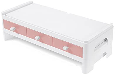 Aufbewahrungsschublade Monitor Stand Riser mit Lagerungsorganisator Schubladen Home Office Desk Organizer mit 3 Schubladen Einfache Doppelschicht-Kunststoff-Monitorstand, 3 Farben Desktop-Aufbewahrung