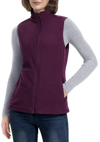 33,000ft Women's Fleece Gilets Lightweight Warm Ladies Vest Outerwear, Sleeveless Spring Jacket with Zip Up Pockets Wine Red 2XL/UK 20
