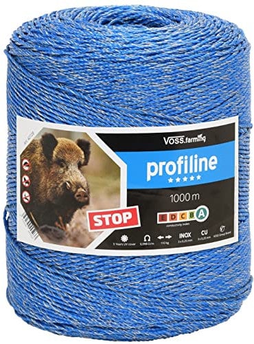 VOSS.farming Filo recinzioni elettriche Anti cinghiali, Anti Fauna Selvatica, 1000 m, con conduttori 3X 0,25 Rame + 3X 0,25 Inox, Colore Blu