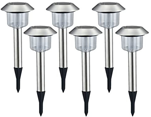 LED Universum 6er-Set Erdspieß-Solarleuchten warmweiß Solar Gartenleuchte aus Edelstahl und Kunststoff IP44 Solarlampen für Garten Dekoration Licht für außen (029-866)