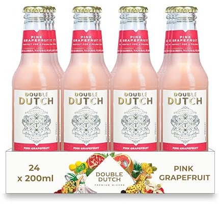 Double Dutch Pink Grapefruit Soda | Low Calorie Diet Soft Drink | 100% Natural Ingredients | Gluten Free, Vegan Friendly Premium Mixer Perfect For Gin, Vodka & Cocktails | 24 x 200ml Bottles