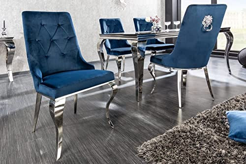 Edler Stuhl LION Samt blau Löwenkopf Hochlehner Esszimmerstuhl