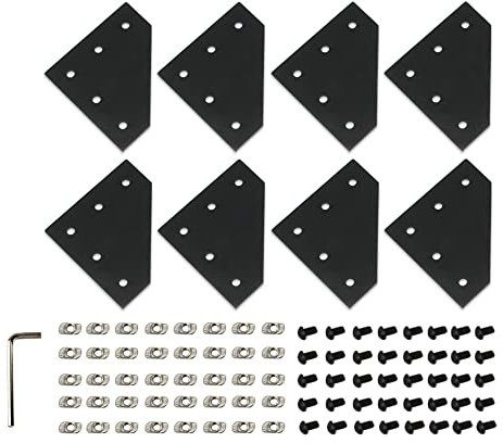 Zeberoxyz 8 STÜCKE Schwarz L Form Eckwinkel Platte mit Schrauben und T-Muttern, 5-Loch 90Grad Joint Board Platte für 3030Serie Aluminium Profil 3D Drucker Rahmen(3030 Serie Schwarz-L mit Mutter)