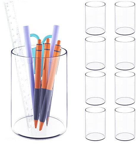 NiOffice 9 Stück transparenter Acryl-Stifthalter für den Schreibtisch, stilvoller runder Make-up-Busch-Halter, Aufbewahrungs-Organizer, Bleistift-Stiftbecher, Behälter, Bürobedarf für Zuhause, Schule