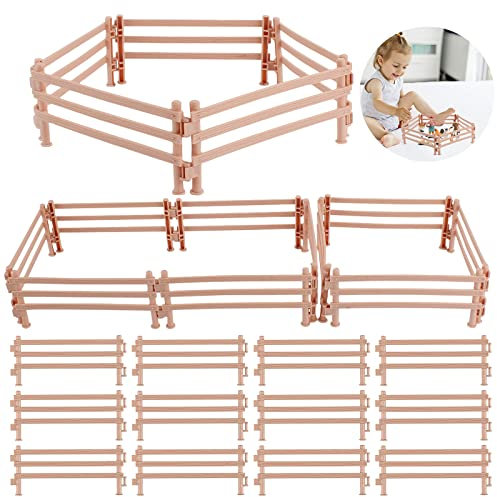 Qunkun Pferdezaun Spielzeug, 40 Stück Koppel Spielzeug, Mini Pferd Corral Zaun, Miniatur Zaun, Miniatur Zaun Bauernhof Spielzeug für Kunststoff Farm Zaun für Scheune Koppel Pferd Stall Nutztier
