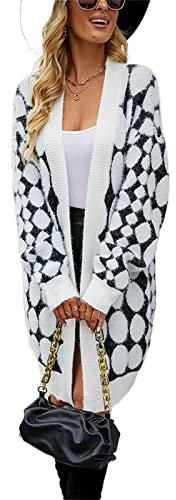 HEYPORK Damen Herbst Winter Warm Bequem Jacke Casual Mode übergangsjacke Mantel Frauen Herbst und Winter Mittellange Pullover Gestrickt Strickjacke Mantel(Weiß, XL)