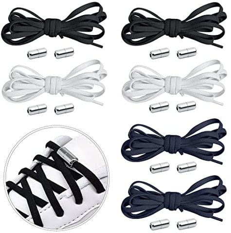 ZGTS 6 Pairs No Tie Shoelaces for Adults & Kids,Elastic Laces for Sneakers, Running, Tennis Shoes,One Size Fits Most(Black/White/Dark Blue)