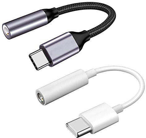 iJiGui Adaptador USB C a Jack 3.5 mm (2 Piezas), USB C Jack Auriculares Audio Adaptadores, Compatible con Samsung Galaxy S21 S21+Note20 S20 Ultra, Huawei P30 Pro/P20 Pro, Xiaomi9/8 y Más