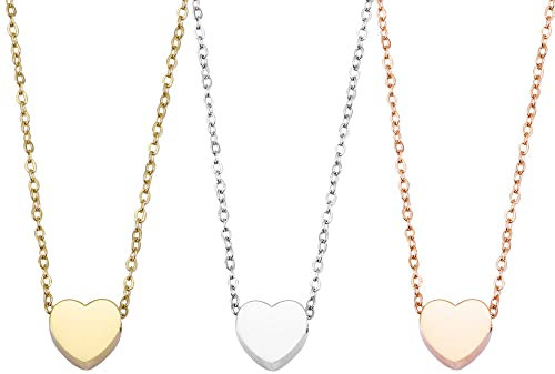 AMOR SPES 3pcs Sister Necklace for Women Best Friends Pendant Necklace Set for Mother Daughter Silver Gold Rose Gold Stainless Steel (Heart)