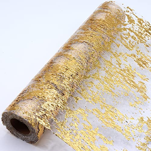 YUNSHANGHE 28 cm × 10 m Tischläufer, Glänzend Gold Tischdecken, Polyester Tischband mit Beschicht Goldfolie für Hochzeit Party Geburtstag Weihnachten Ostern