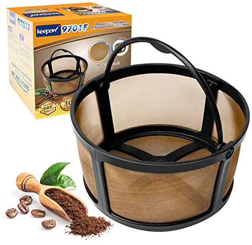 KEEPOW Reusable Coffee Filter Compatible with Keurig K-Duo Essentials and K-Duo Brewers Machine, Gold Tole Mesh Coffee Filter, 8-12 Cup Carafe Basket Coffee Makers Accessories