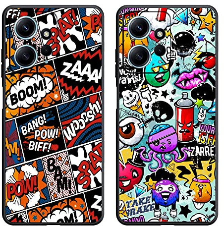 Abuenora Funda para Xiaomi Redmi Note 12 4G, [2 Piezas] Carcasa Silicona Slim Flexible Antigolpes con Protección de Cámara Case con Dibujos Grupo A