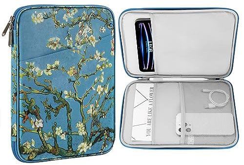 MoKo Housse Tablette 9-11 Compatible avec iPad Pro 11 M4 2024/11 Pouces iPad Air M2 2024/iPad 10e 10,9 2024/iPad Air 5/4 10,9, Galaxy Tab S9/S8/A8/A7 2022, Fleur d'Abricotier
