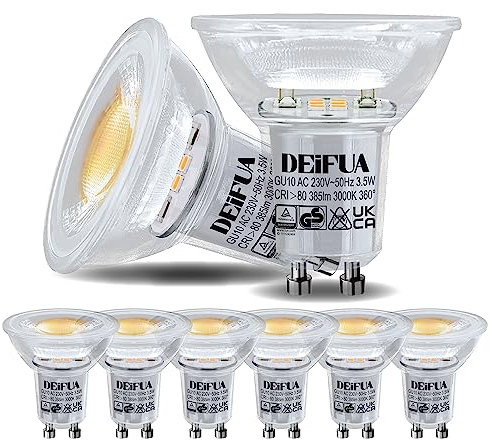 DEIFUA GU10 LED Lampe Warmweiss 3000K 3.5W 385 Lumen Ersetzt 50W Halogen Leuchtmittel, 6er Pack, Nicht Dimmbar warmweiß Reflektorlampen, Flimmerfrei Strahler, Abstrahlwinkel 360° Birnen, 38° Spot