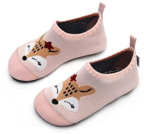 IceUnicorn Hausschuhe Kinder Atmungsaktive Pantoffeln Leicht Rutschfest Turnschläppchen Hüttenschuhe Jungen Mädchen Slippers für Kindergarten(Fuchs Rosa,32/33EU)