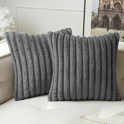 MIULEE Plüsch Samt Kissenbezug Kissenbezüge Kunstpelz weich Moderne Sofakissen Dekokissen Glatter Reißverschluss Waschbar Dekokissen Kissenhülle für Wohnzimmer Schlafzimmer Sofa 2er Set 50x50 cm Grau