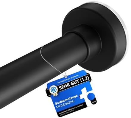 MEISENBERG Multifunktionale Teleskopstangen 110-200cm, Schwarz, Ø25mm | Werkzeuglose Montage, Rostfrei & Rutschfest - Klemmstange für Fenster, Tür, Bad, Dusche, Schrank, Balkon, Trennwand