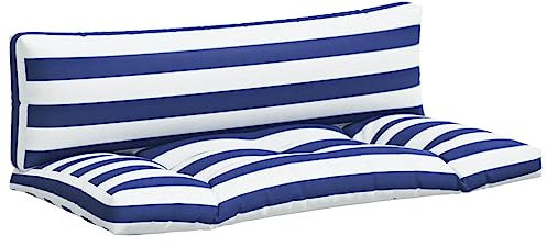 vidaXL Palettenkissen 2 TLG., Kissen für Gartenmöbel Hocker Sofa, Wasserabweisendes Sofakissen, Sitzkissen Palettenpolster, Blau Weiß Gestreift Oxford Gewebe