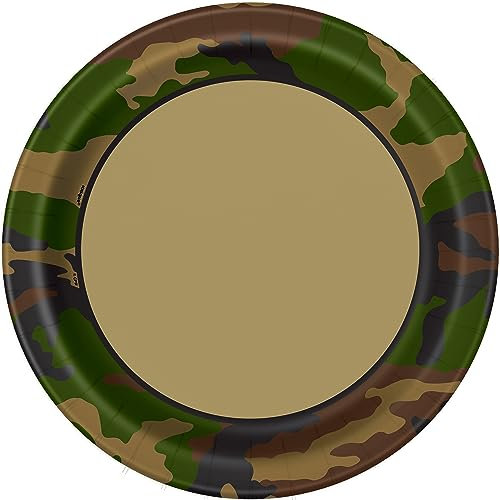 Unique- Platos de Papel Ecológicos-23 cm-Fiesta Militar-8 Unidades (Paquete de 1), camuflaje, Multicolor, 23 centimeters (48525EU)