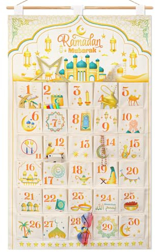 DPKOW 30 Jours Aïd Calendrier de l'Avent à Remplir Enfant Adulte, Ramadan Calendrier de l'Avent Suspendre pour Ramadan Bricolage Calendrier avec 30 Poches