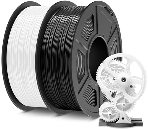 SUNLU ABS Filament 1.75 mm Bündeln, 3D Drucker Filament 0,9kg*2, Hoch Temperaturbeständiges ABS 3D Druckfilament, Hohe Festigkeit Schlagfest, 1 kg pro Spule, 2 Rollen, Schwarz+Weiß