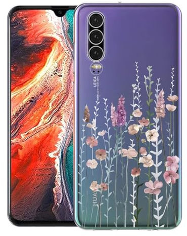 Kaywzo Hülle für Huawei P30,Transparent TPU Handyhülle mit Gemälde Blume Muster,Ultradünn Stoßfester Schutzhülle,Schön Silikon Cover Case-3