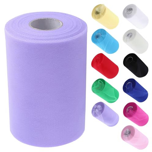 Rotolo di Tulle 6 Inch x 100 Yard per Matrimonio - Bobina di Stoffa Bianca ((C25 Viola Chiaro)) - Nastro per Avvolgere