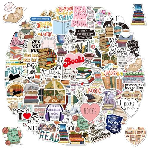 100 Stück Reading Aufkleber, Buch Lesen Sticker, Wasserdichte Vinyl Aufkleber für Wasserflasche Laptop Scrapbook Tagebuch, Inspirational Book Stickers für Erwachsene und Jugendliche
