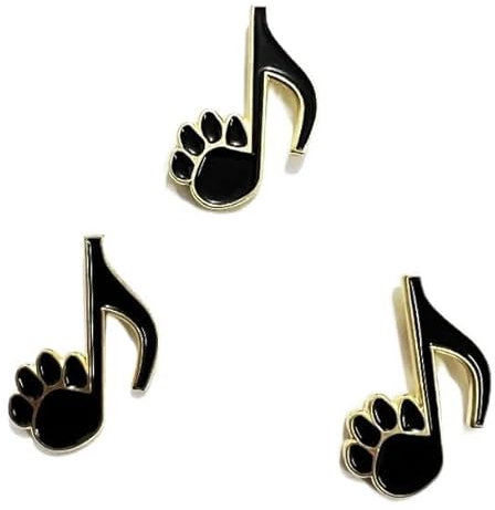 Lot de 3 broches en forme de clé de sol - Motif patte de chien - Musique, Acier allié
