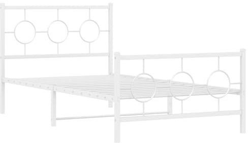 vidaXL Bettgestell, Metallbett Bett mit Kopfteil Fußteil, Bettrahmen mit Lattenrost, Schlafzimmerbett Einzelbett, Metall Weiß 100x190cm