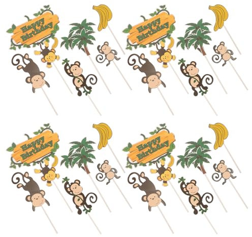 BESTonZON 24er Packung Affen-Tortenstecker - Kuchendeko Für Geburtstage Tortendeko Set Mit Affenmotiv Ideal Für Kindergeburtstage Und Partys Cupcake Topper Geburtstagskuchendeko Mit